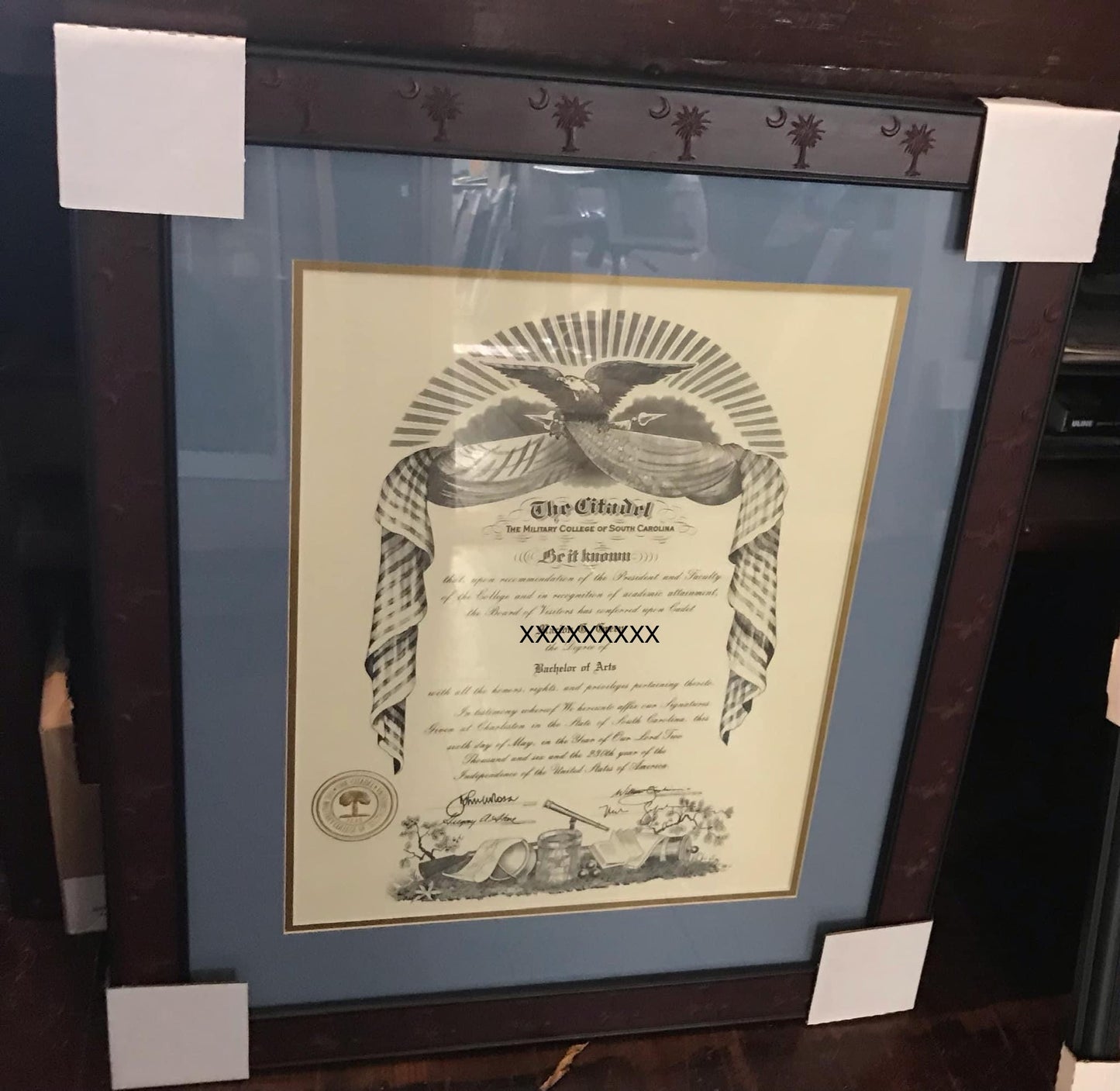 Diploma Framing for 16" X 20" -College of Charleston & The Citadel