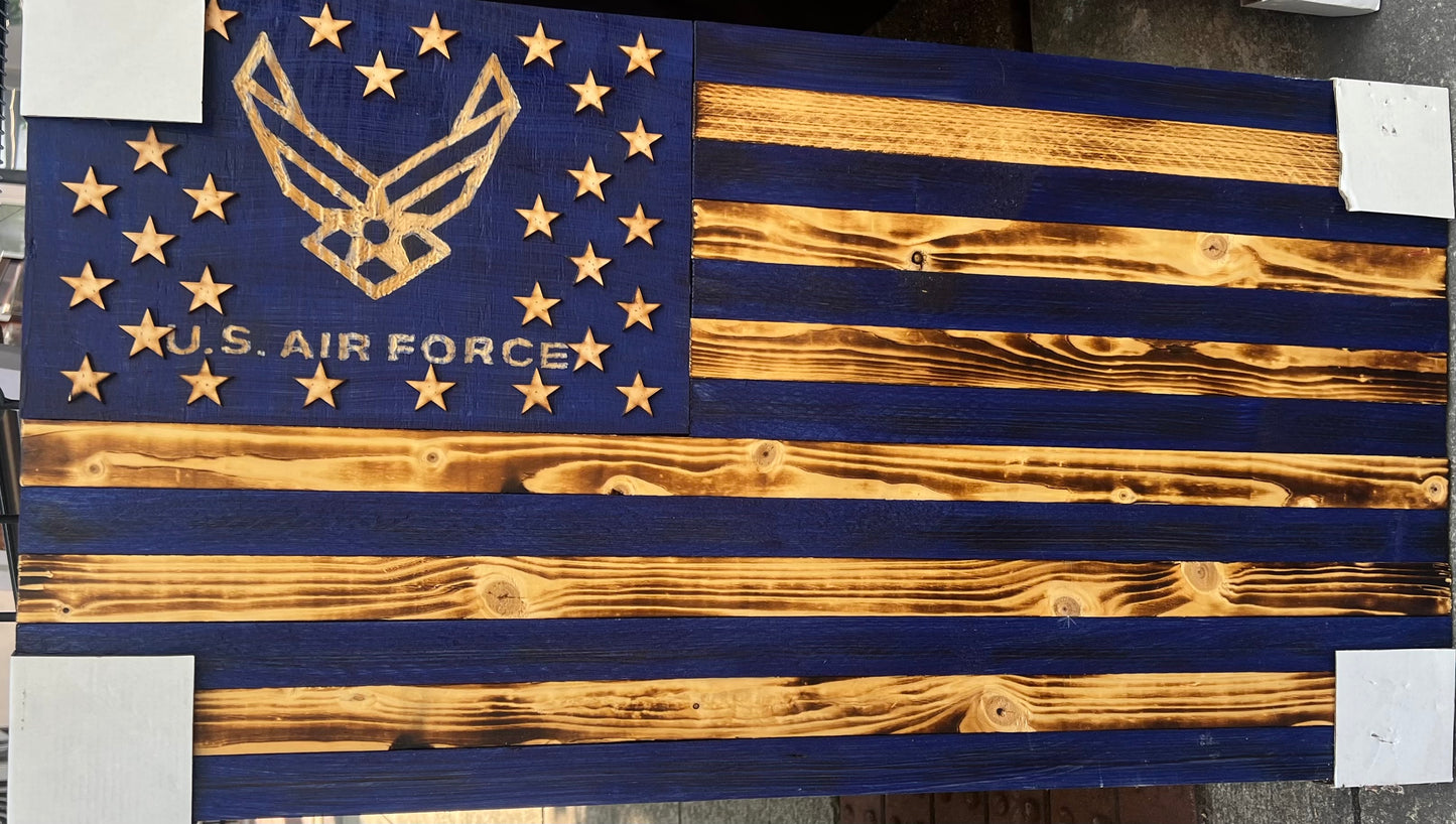 MILITARY & AMERICAN WOODEN FLAGS - 37" X 19"