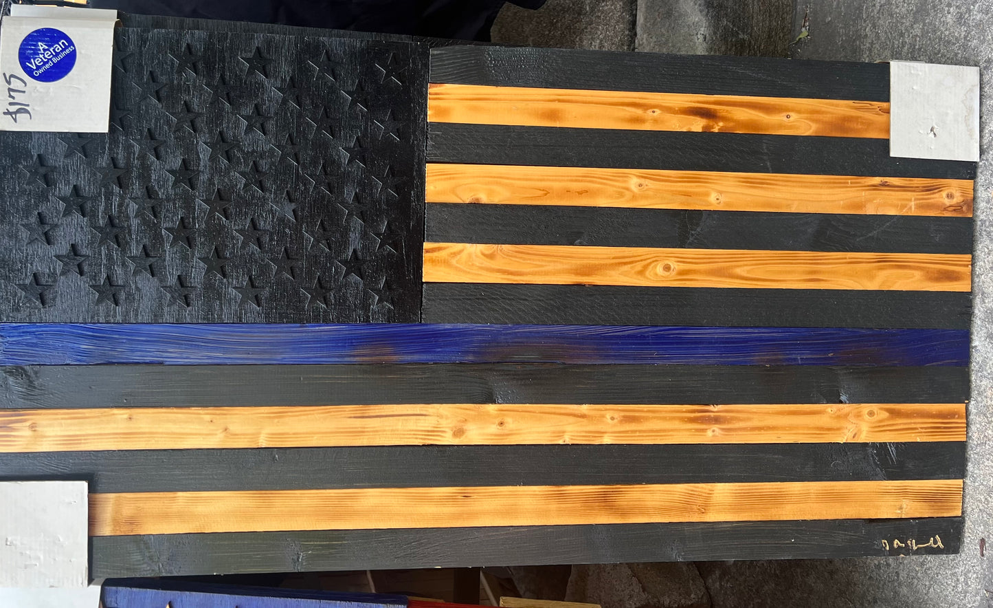 MILITARY & AMERICAN WOODEN FLAGS - 37" X 19"