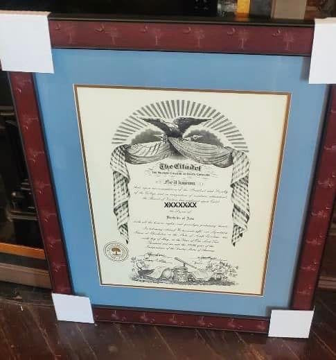 Diploma Framing for 16" X 20" -College of Charleston & The Citadel